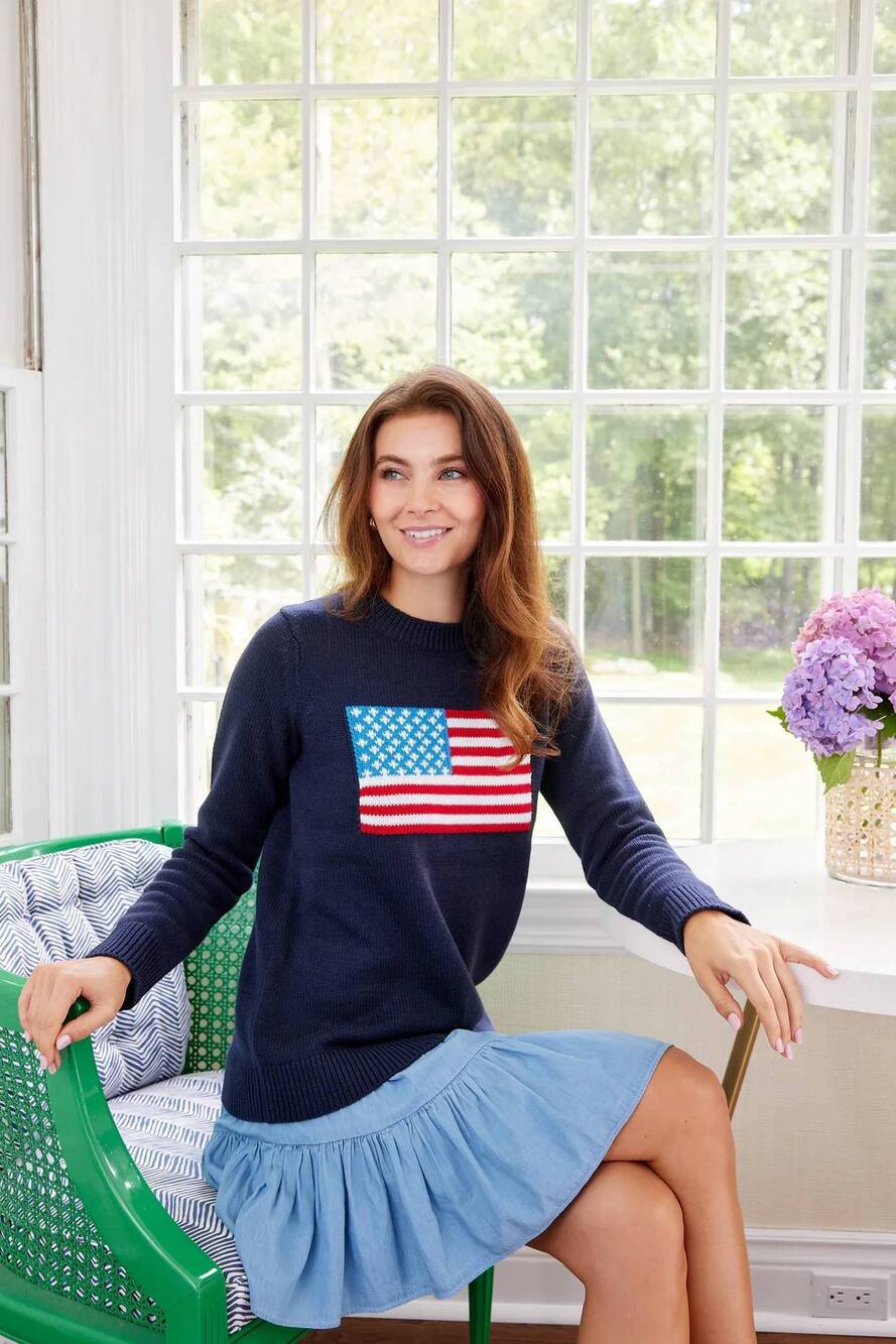 NEW SAIL TO SABLE flag crewneck sweater in navy